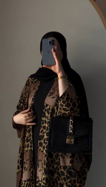 KASHAF DOUBLE SHRUG ABAYA | BROWN