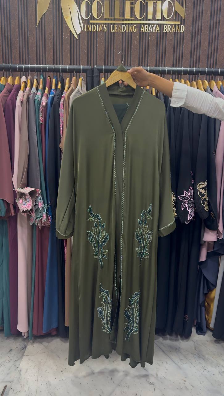 IFRAH FRONT OPEN ABAYA | OLIVE