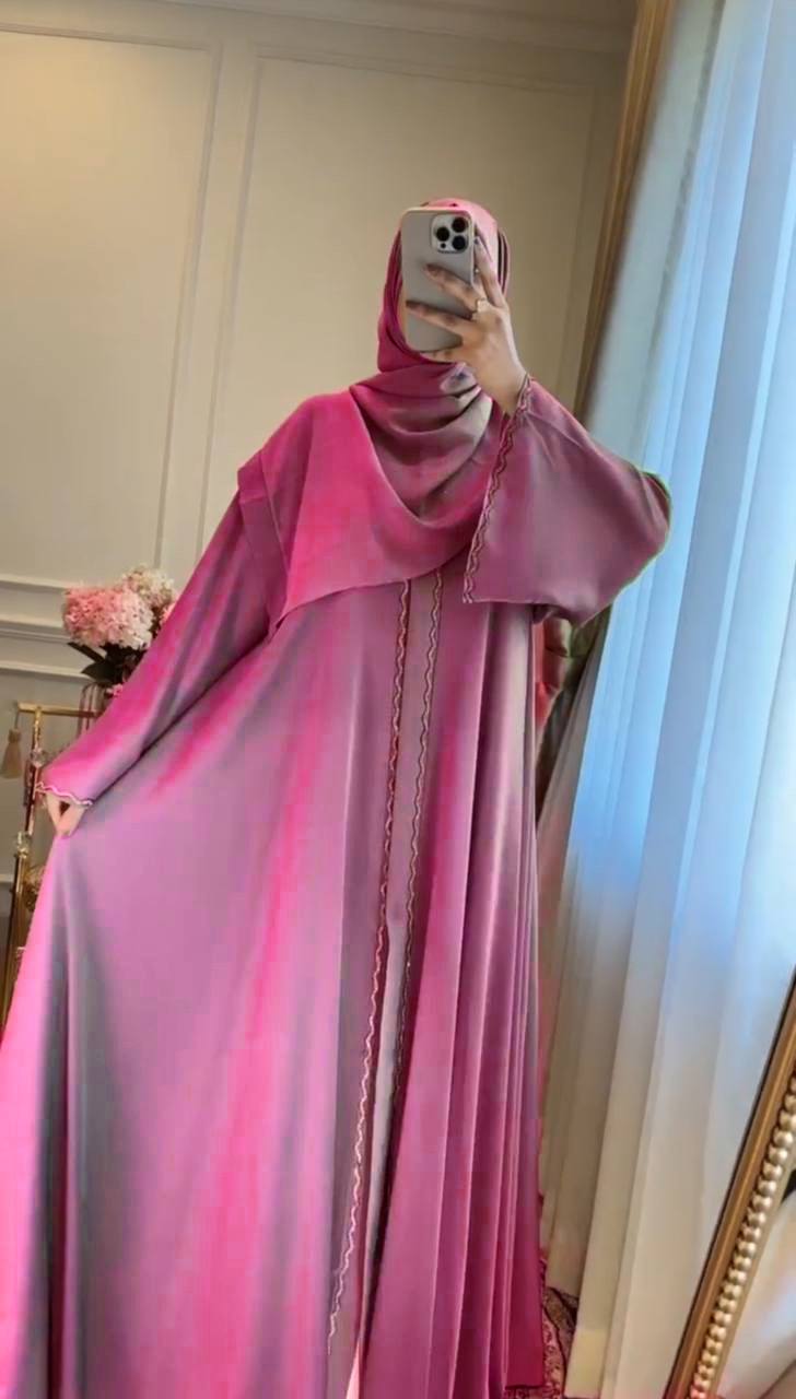 ZAHRA STONE LACE ABAYA | PINK