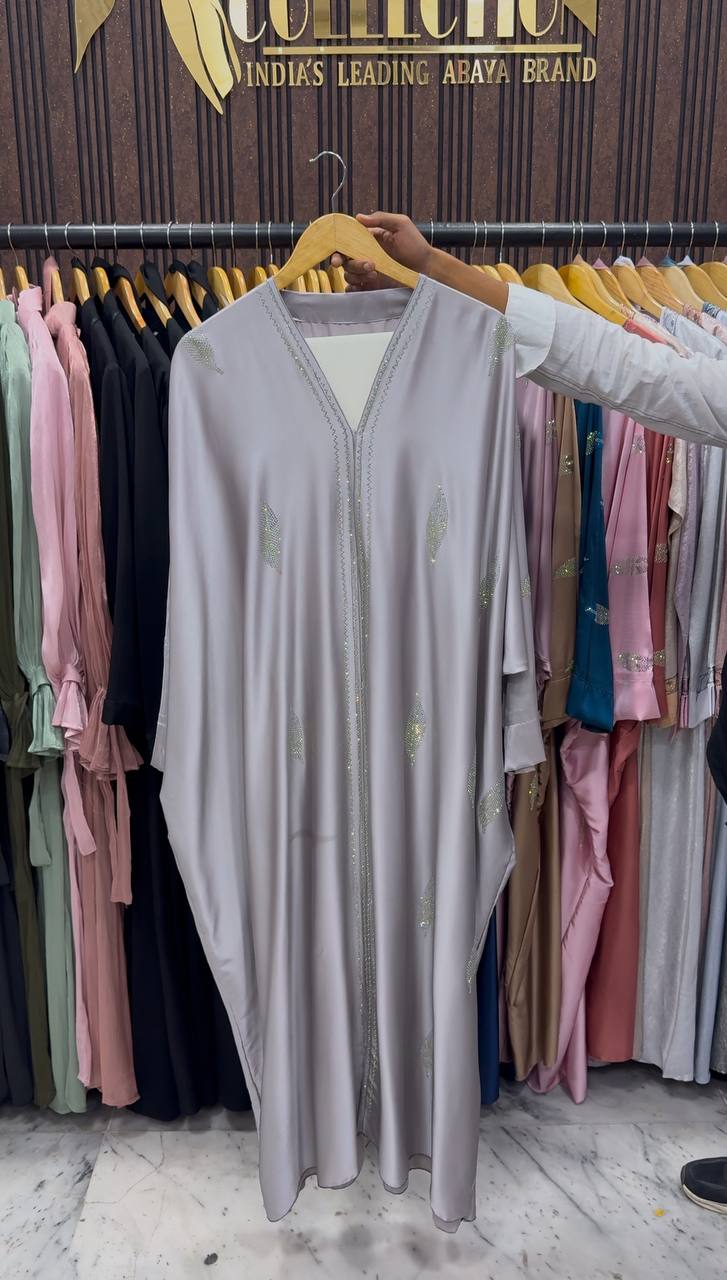 MEHVISH STONE WORK KAFTAN ABAYA | GRAY