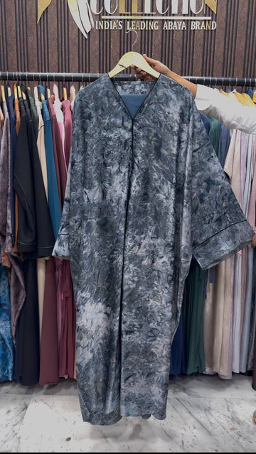 AAYMA PRINTED KAFTAN ABAYA | GRAY