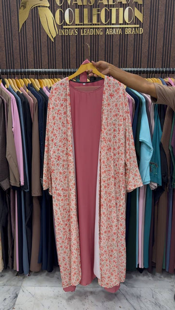 SADAF DOUBLE SHRUG ABAYA | PINK