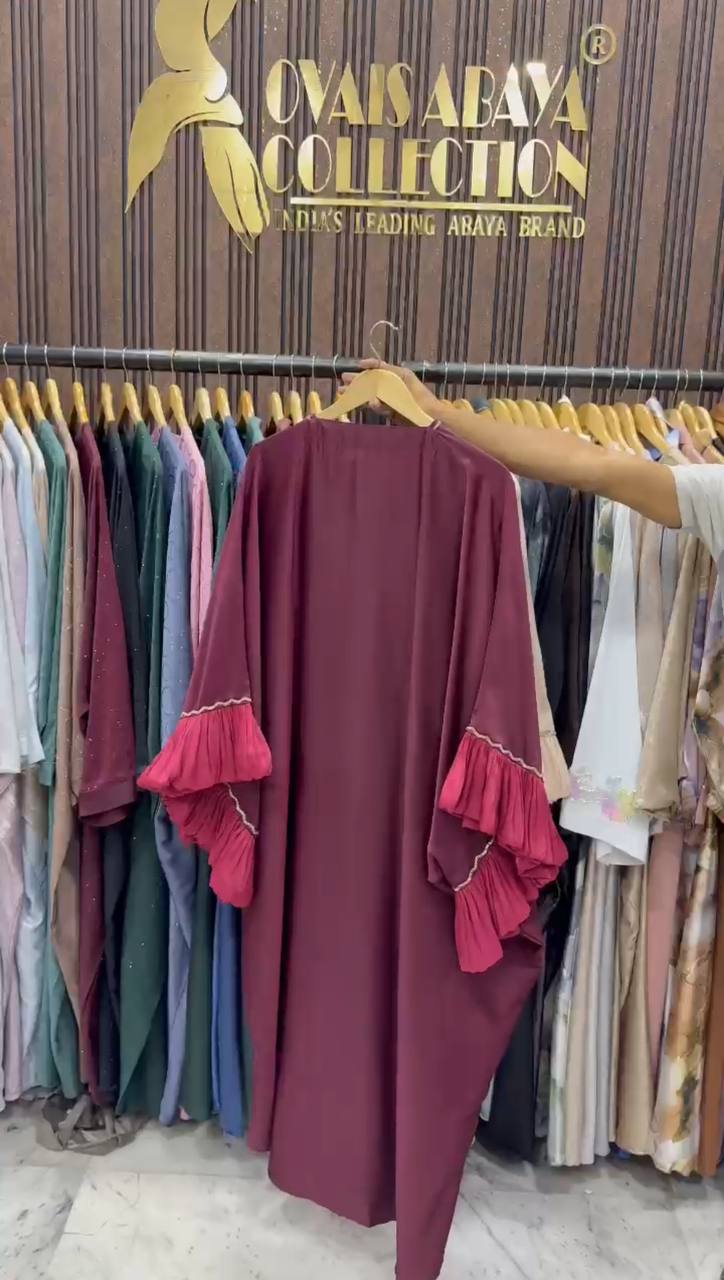 DUA ORGANZA SLEEVE ABAYA | MAROON