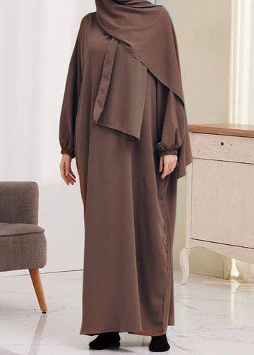 HEEBA LASTIC SLEEVE ABAYA | MUSTURD BROWN