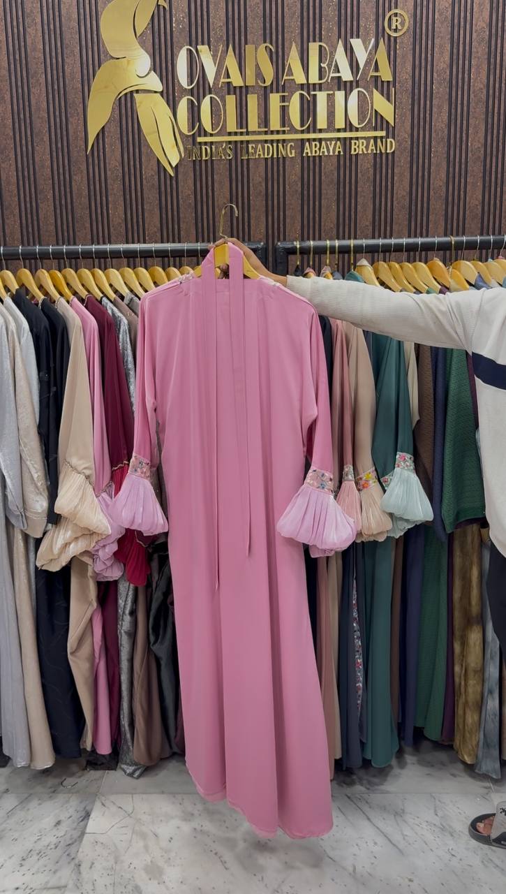 HEER ORGANZA SLEEVE ABAYA | LITE PINK