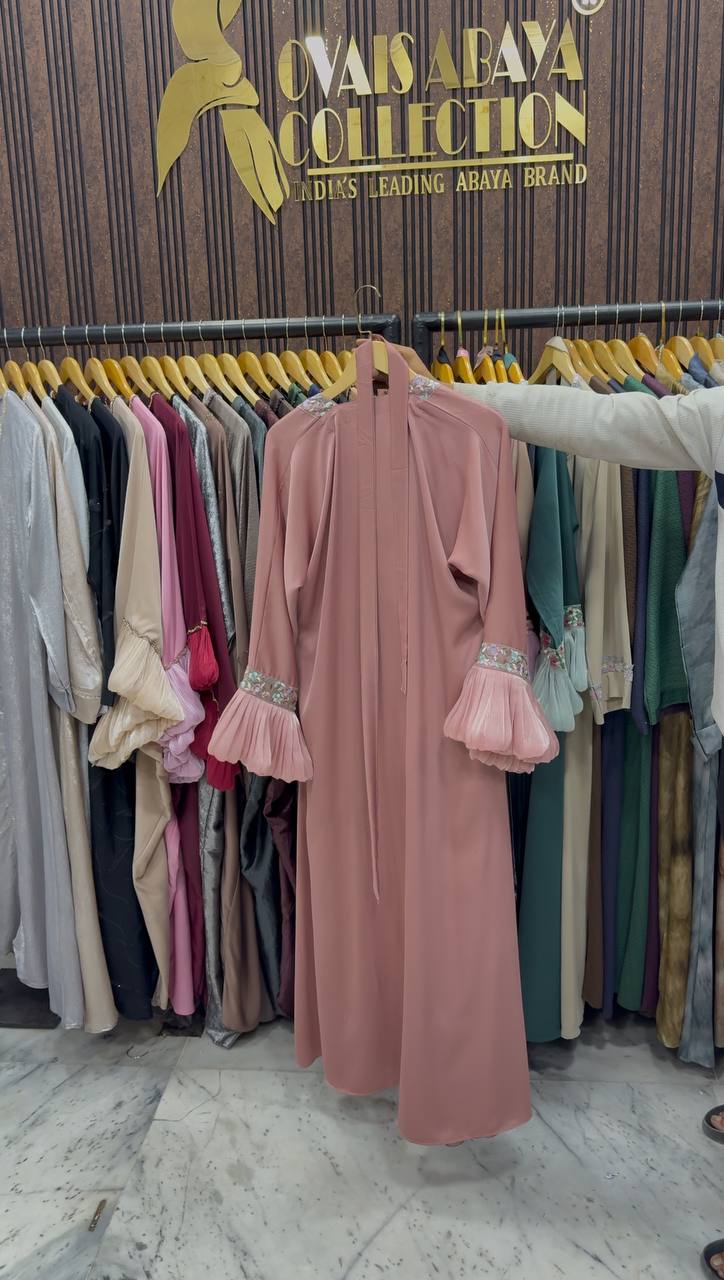 HEER ORGANZA SLEEVE ABAYA | PEACH