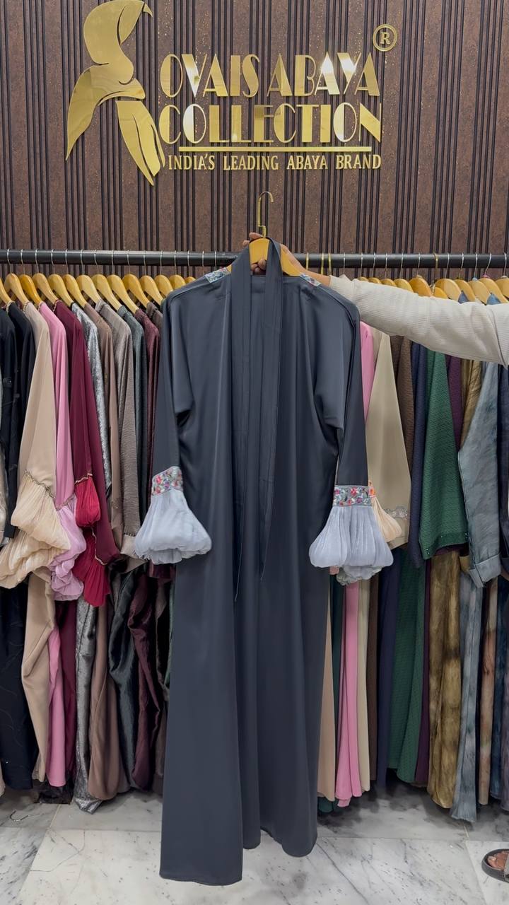 HEER ORGANZA SLEEVE ABAYA | GRAY