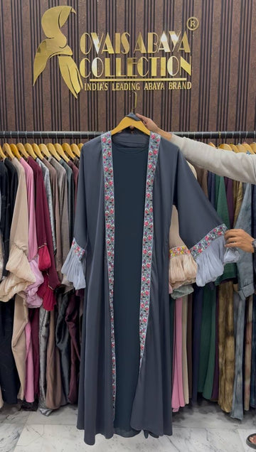HEER ORGANZA SLEEVE ABAYA | GRAY