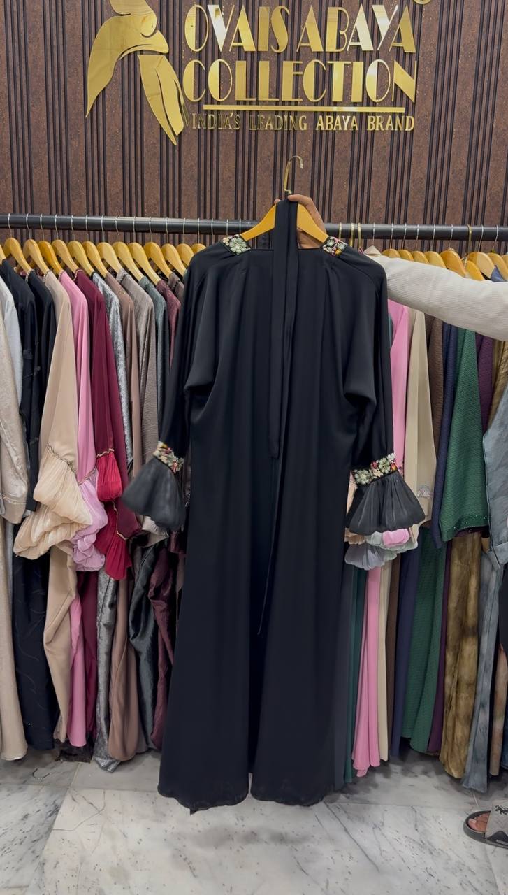HEER ORGANZA SLEEVE ABAYA |  BLACK