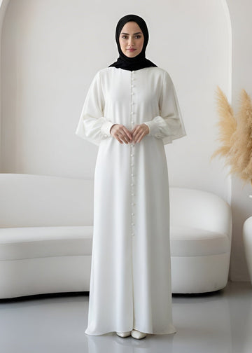 AYESHA FRONT OPEN ABAYA | WHITE