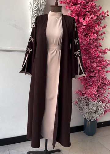NAYLAH DOUBLE SHRUG BOW ABAYA | COFFEE