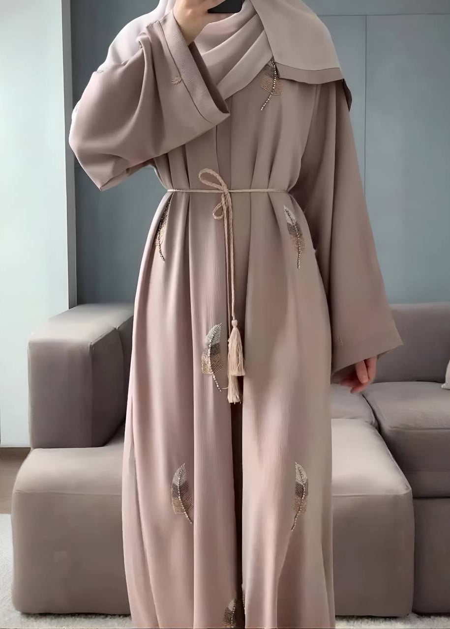 MANTASHA FRONT OPEN ABAYA | NUDE