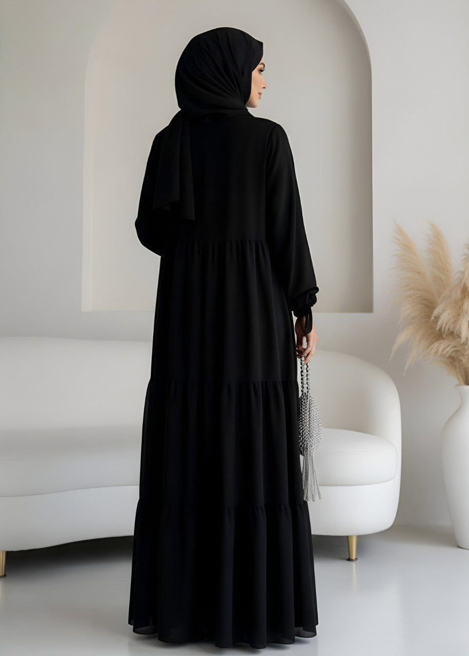AMANI FRILL PLATES ABAYA | BLACK