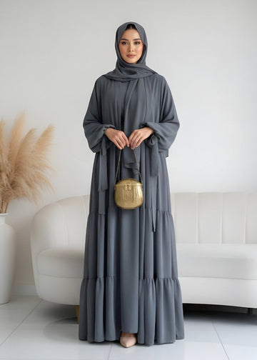 AMANI FRILL PLATES ABAYA | LITE GRAY