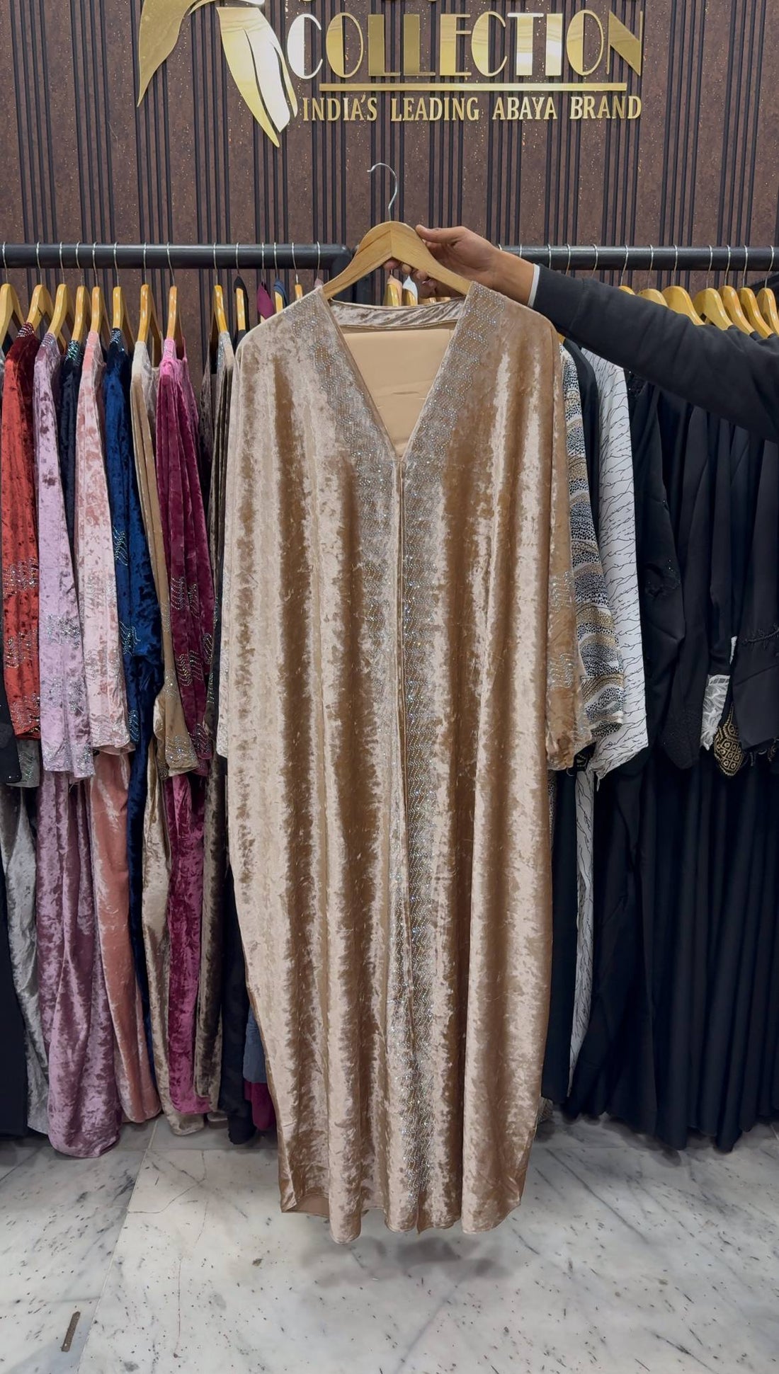 ANAYA VELVET KAFTAN ABAYA | NUDE