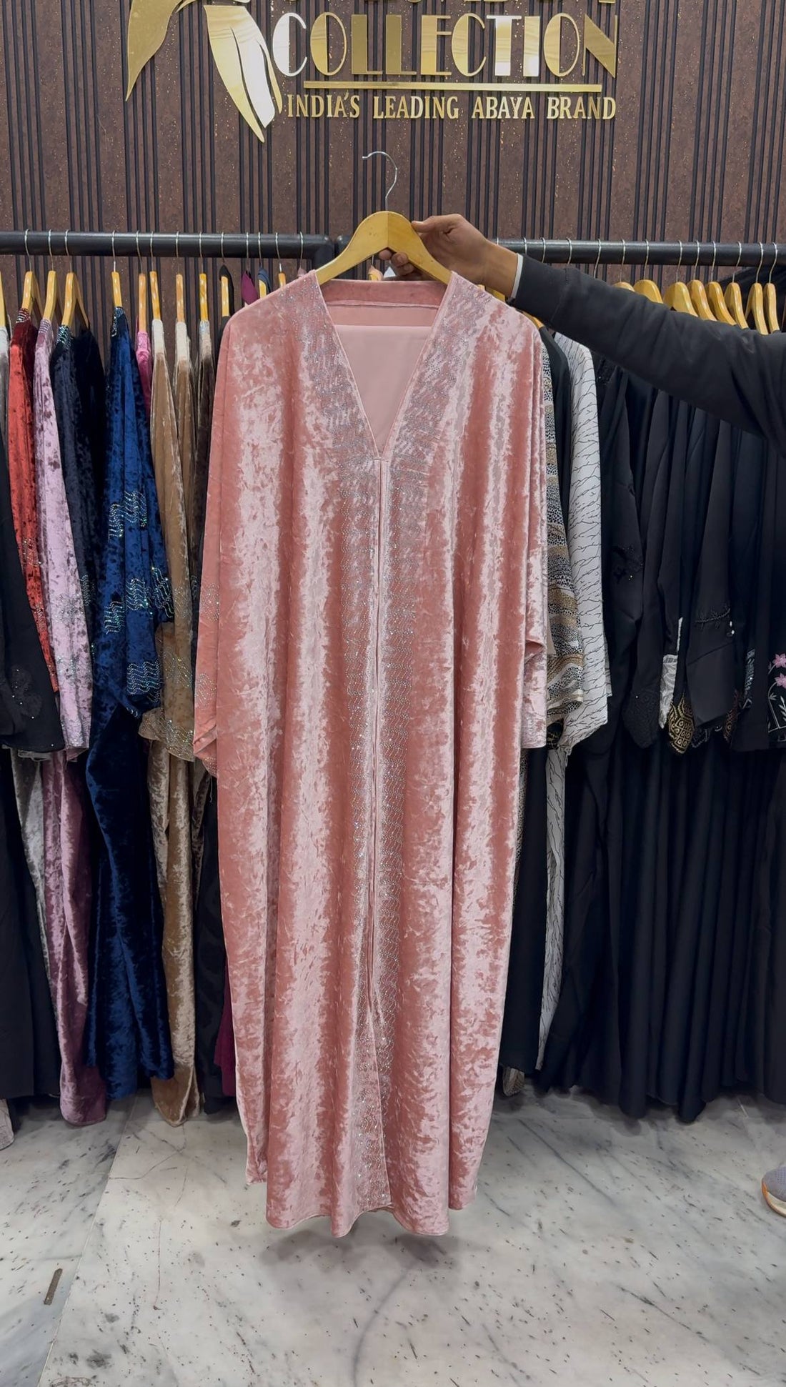 ANAYA VELVET KAFTAN ABAYA | PEACH