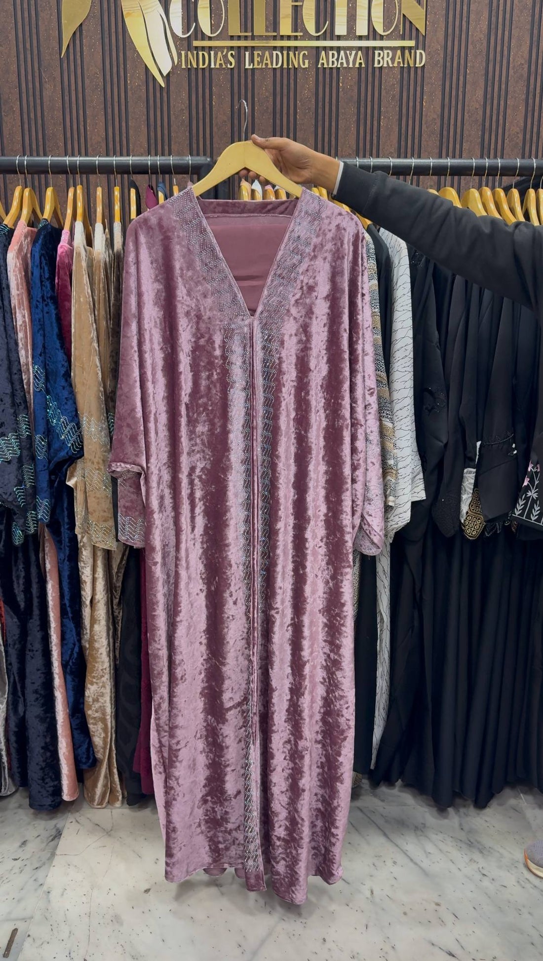 ANAYA VELVET KAFTAN ABAYA | BABY PINK