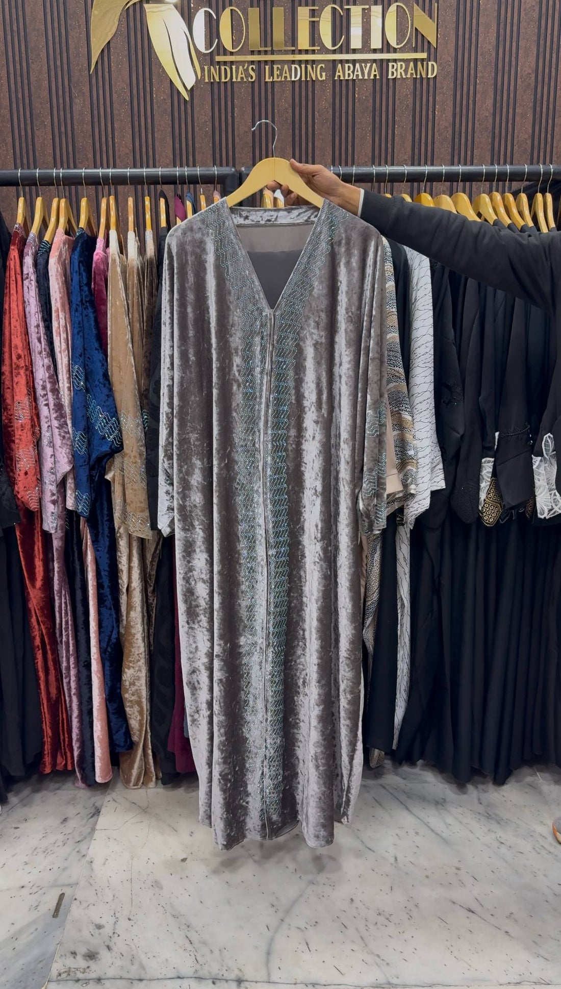 ANAYA VELVET KAFTAN ABAYA | SLASH GRAY