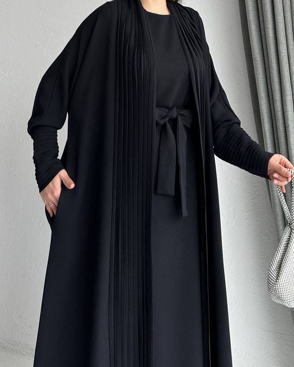 AMEERAH DOUBLE SHRUG ABAYA | BLACK