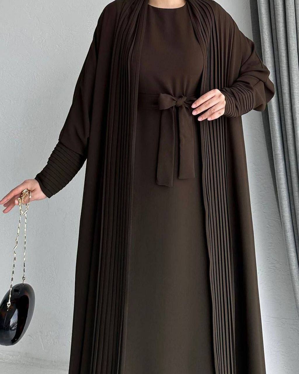 AMEERAH DOUBLE SHRUG ABAYA | COFFEE