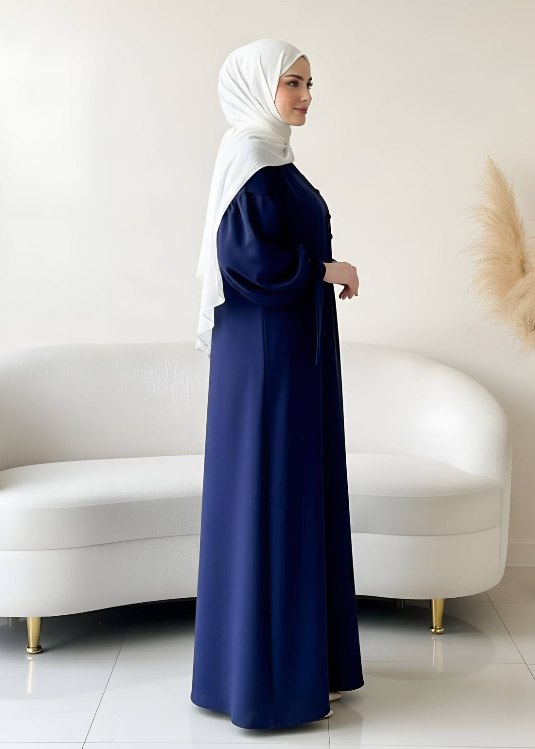 TAHURA BALLON SLEEVE ABAYA | NAVY BLUE