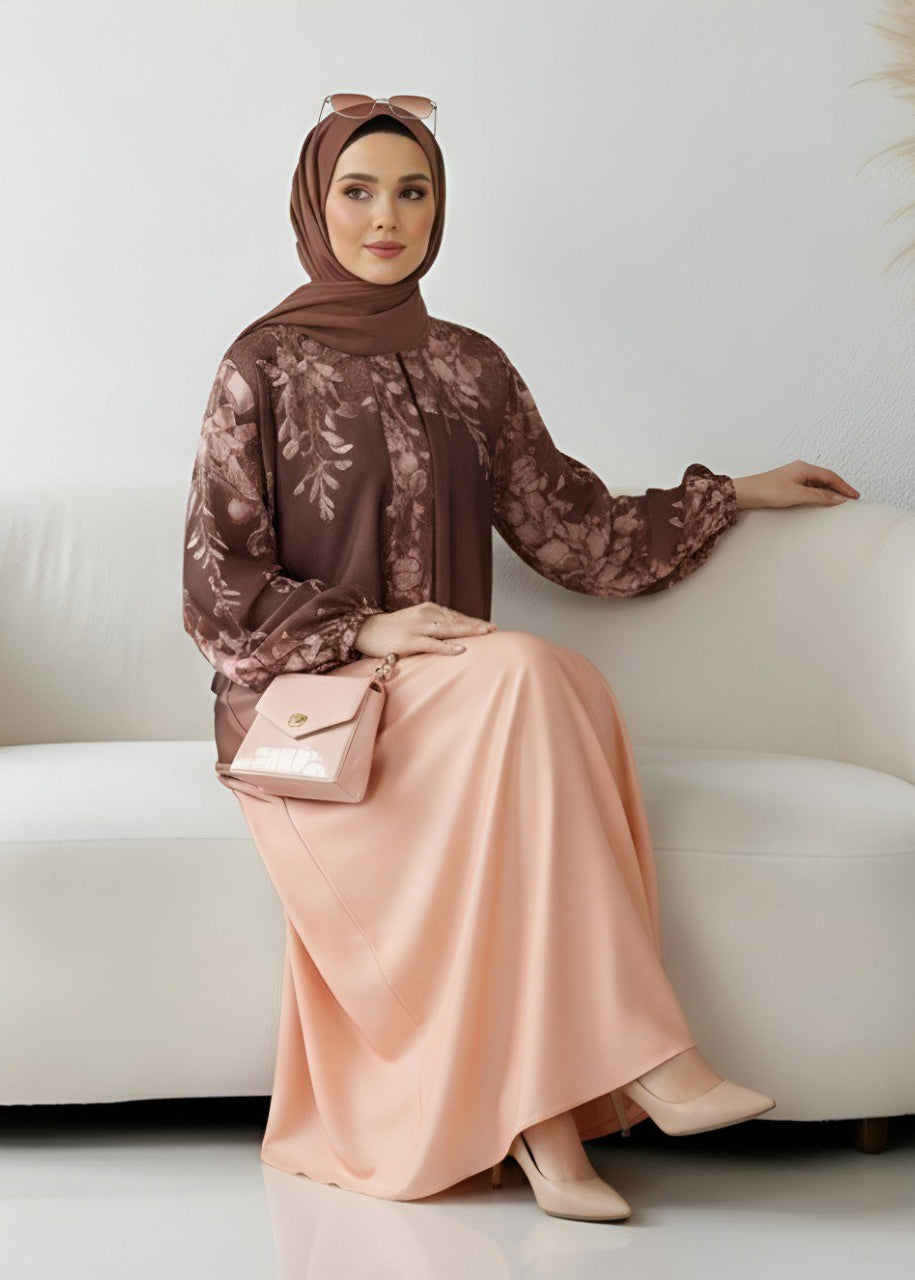 ALIZA PRINTED ABAYA | ROSE GOLD
