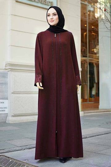 ZAHIYA FRONT OPEN ABAYA | MAROON