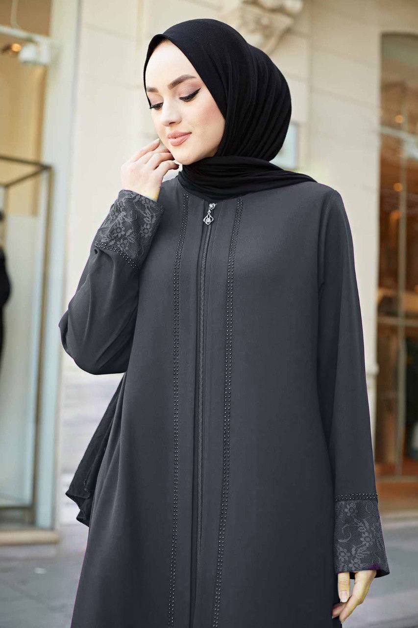 ZAHIYA FRONT OPEN ABAYA | GRAY