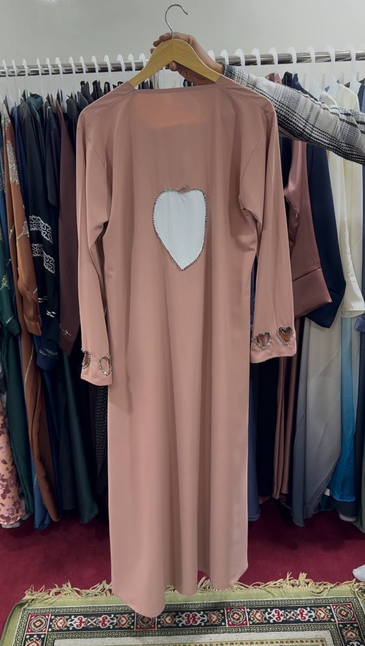 HAZAL HEART SLEEVE ABAYA | PEACH