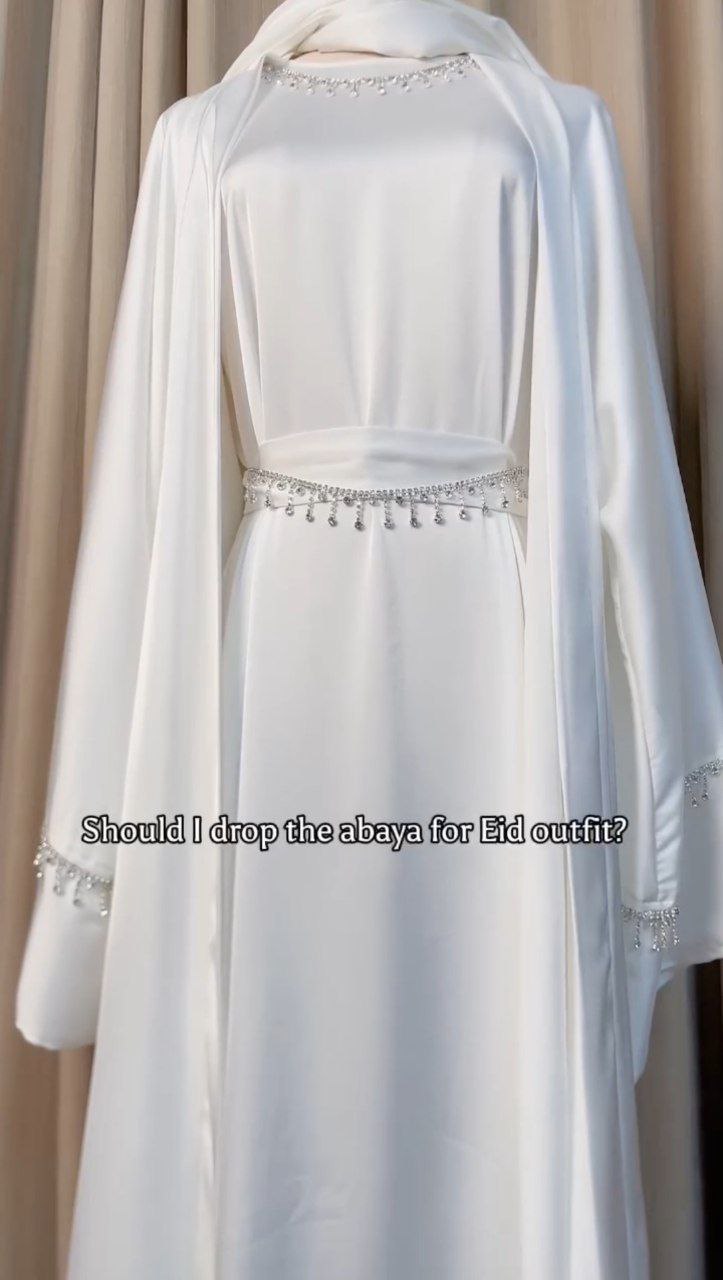 SAFFIA DOUBLE SHRUG LACE ABAYA | WHITE