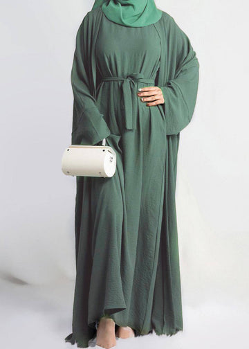 DUBAI CRUSH DOUBLE SHRUG ABAYA | SEA GREEN