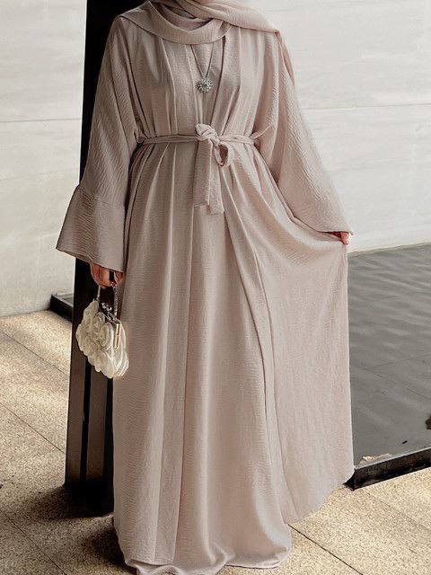 DUBAI CRUSH DOUBLE SHRUG ABAYA | BEIGE