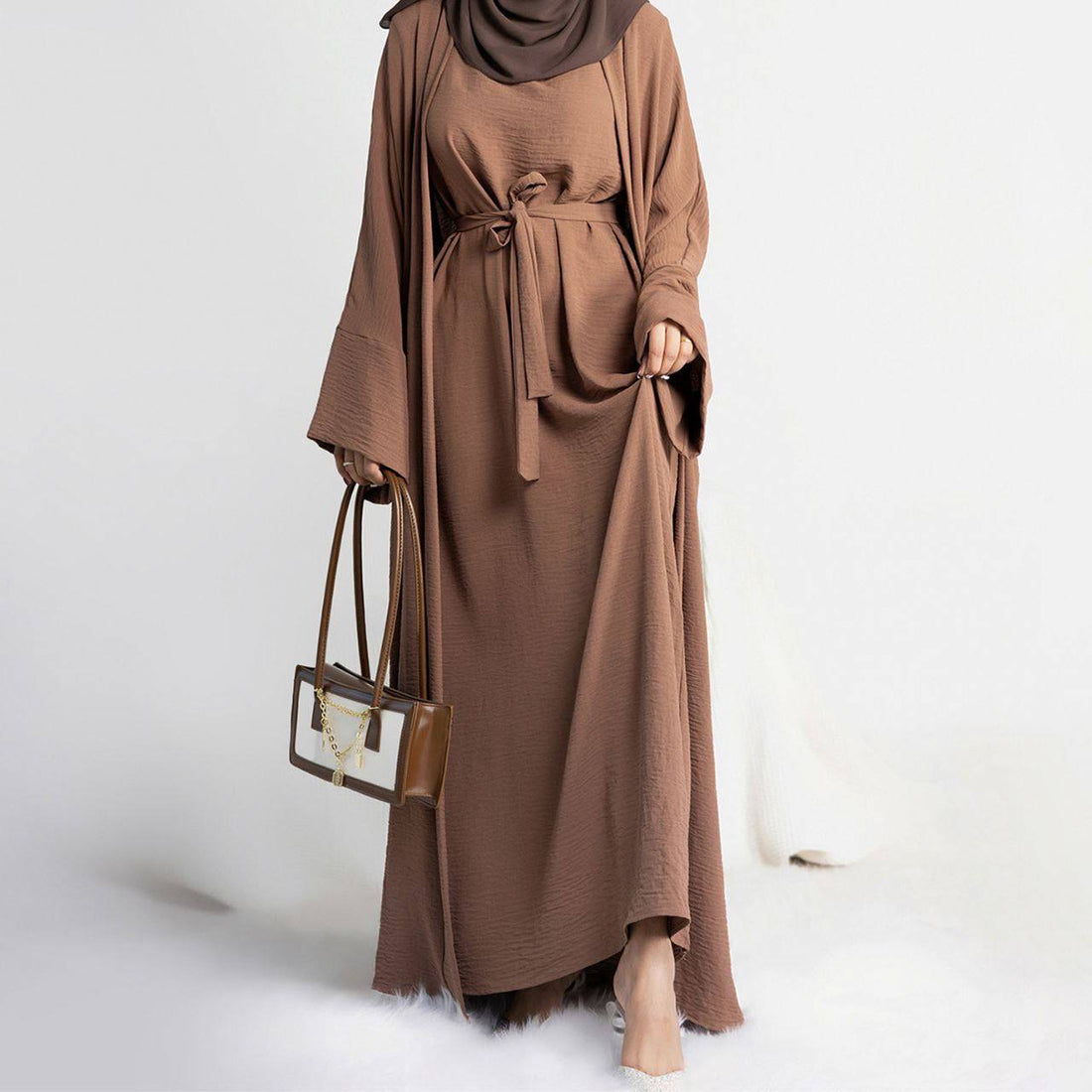 DUBAI CRUSH DOUBLE SHRUG ABAYA | AASH BROWN