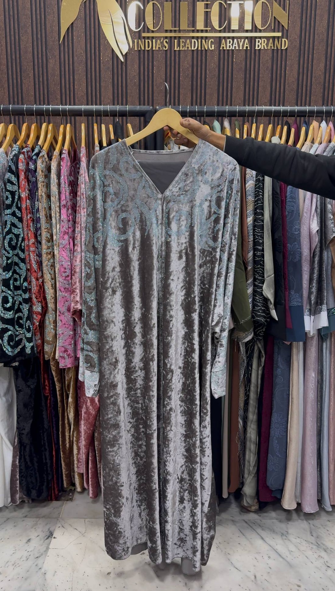 KAIFIYA VELVET KAFTAN ABAYA | SLASH GRAY