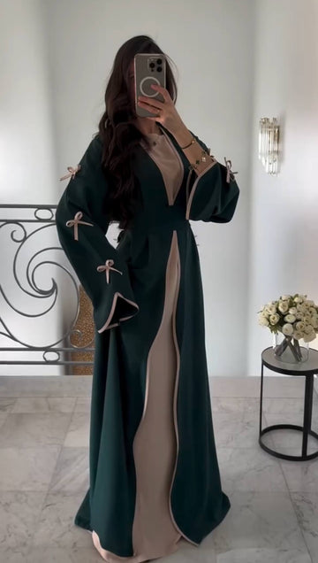 ZOE DOUBLE SHRUG BOW ABAYA | TEAL