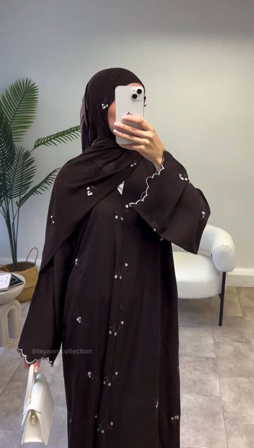 IMAMA FLORAL GRACE ABAYA | COFFEE