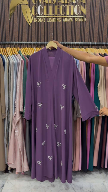 LAYA LUXE - FRONT OPEN BOW ABAYA | PURPLE