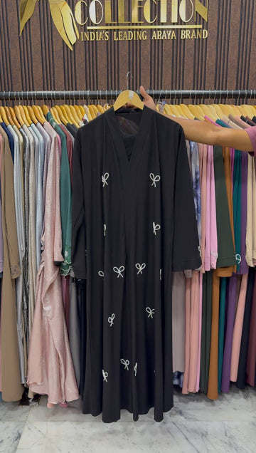 LAYA LUXE - FRONT OPEN BOW ABAYA | BLACK