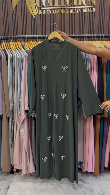 LAYA LUXE - FRONT OPEN BOW ABAYA | OLIVE