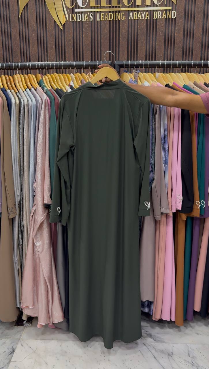 LAYA LUXE - FRONT OPEN BOW ABAYA | OLIVE
