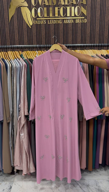 LAYA LUXE - FRONT OPEN BOW ABAYA | PINK