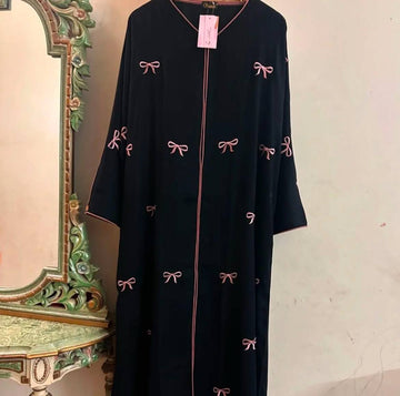 AFIFA A-LINE BOW ABAYA | BLACK