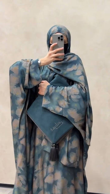 KINZA PRINTED KAFTAN ABAYA | BLUE