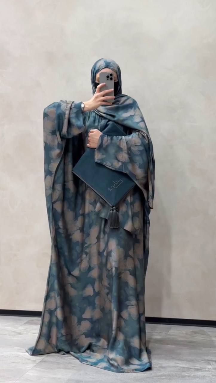 KINZA PRINTED KAFTAN ABAYA | BLUE