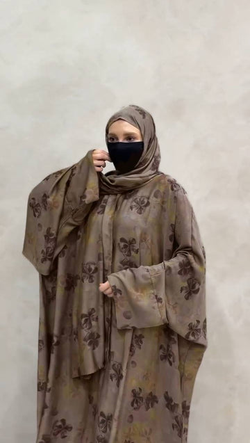 KINZA PRINTED KAFTAN ABAYA | OLIVE
