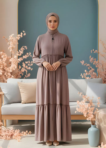 SUFIYA PLEATED ZIPPPER ABAYA | NUDE