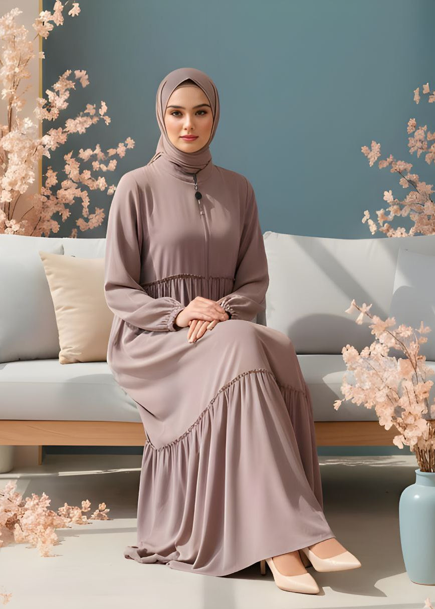 SUFIYA PLEATED ZIPPPER ABAYA | NUDE
