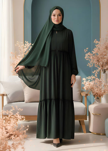 SUFIYA PLEATED ZIPPPER ABAYA |  OLIVE