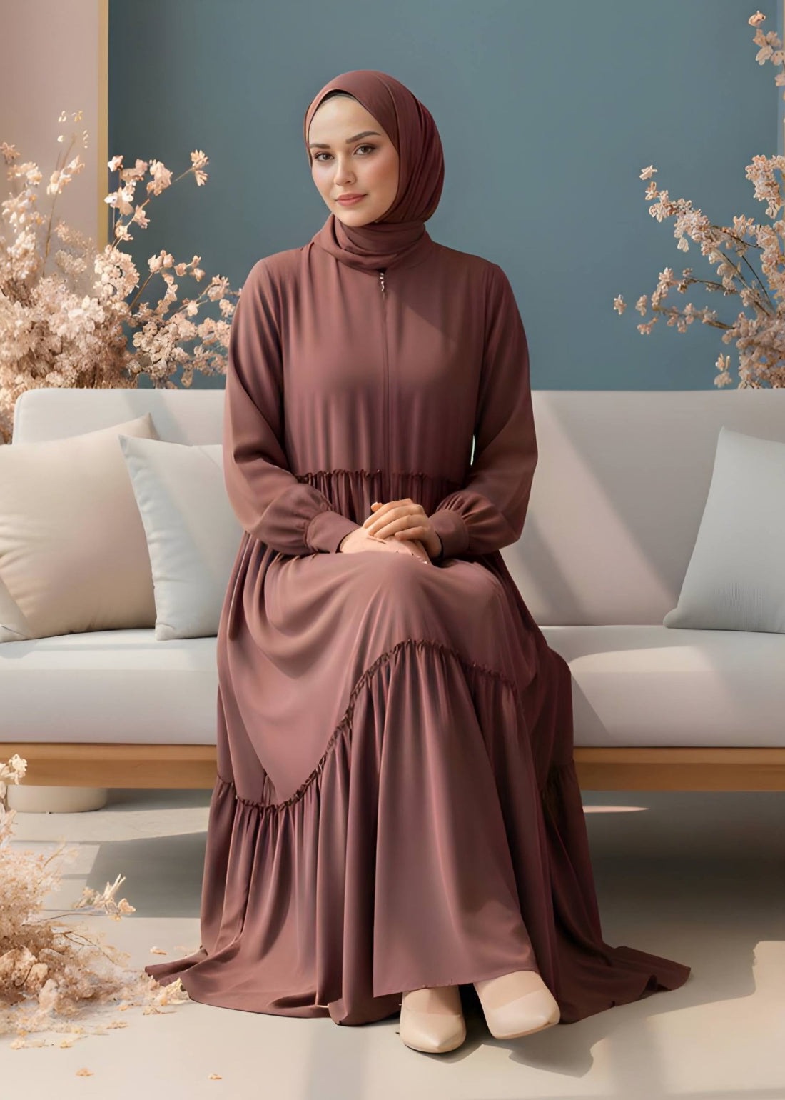 SUFIYA PLEATED ZIPPPER ABAYA | DUSTY PINK