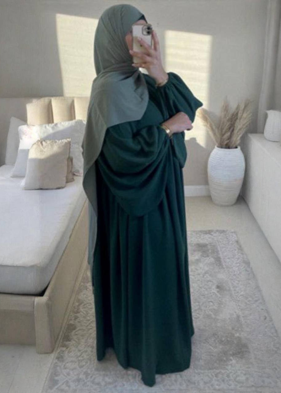 MARYAM BALLOON SLEEVE ABAYA | BOTTLE GREEN